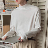 Korean Street Fashion Half Turtleneck Solid Color Long-Sleeved T-Shirt Mens Autumn Winter Pure Cotton Casual Bottoming Shirt Men