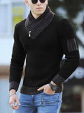 New Pullover American Men's Scarf Collar Sweater Knitted Sweater Long Sleeved Knitwear Men Women Spliced Sweater Jacket