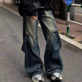 American high street men and women trendy hip-hop loose straight leg jeans for couples personalized wide leg casual pants y2k