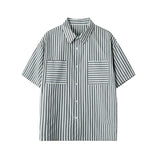 Summer Short Sleeved Shirt Men Fashion Pocket Casual Shirt Men Streetwear Korean Loose Black Striped Shirt Mens Plus Size 5XL