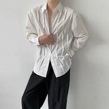 New Men's Shirts Japanese Style Vintage Long Sleeve Blouse Casual Striped Pleats Solid Color Button-down Fashion Cardigan Tops