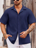 Casual Mens Linen Shirts Spring Summer Fashion Short Sleeve Buttoned Lapel Shirt For Men Vacation Seaside Beach Cardigans
