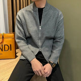 Japanese Stand Collar Men Cardigan Jacket Light Luxury Trendy Knitted Zip-up Long Sleeve Sweater Coat Premium Quality Knitwear