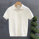 New Fashion Business Tops Men's Polo Shirt Light Luxury Leisure Knitted V Neck T-shirts for Man Korean Popular Short Sleeve Tees