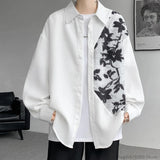 Spring Autumn Long Sleeve Print Shirt Man Black/White High Street Fashion Casual Button Patchwork Harajuku All-match Blouse