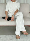 Mature Style Two-piece Set of Wavy Pleated Short-sleeved T-shirt Men's Loose Casual Straight-dial Long Trousers Tracksuit Summer