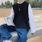 Solid Color Sweater Vest Men O-neck Loose Side-slit Button Oversize  Casual Knitwear Korean Style Students All-match Jumper