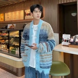 Winter Irregular Knitted Sweaters Man Loose Stripe Cardigan Color Block  Oversized Sweater Woman Y2K Harajuku Knit Coats Tops