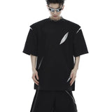 Korean Niche Deconstruction Segmented Shoulder Pad Short Sleeve Splicing Design T-shirt High-end Trendy Half-sleeved Men Women