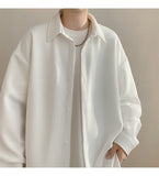 White Long Sleeved Shirt Men Fashion Black Casual Shirt Men Streetwear Korean Loose Pleated Shirt Mens Ice Silk Shirts M-3XL