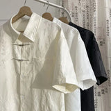 Summer Short-sleeved Shirt Men's New Chinese Men's National Trend Shirt Loose Large Size Metal Button Couple's Top Aesthetic