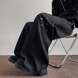 Fashion Black Casual Pants Men Buttons Design High Street Hip-hop Wide Leg Mopping Trousers All-match Casual Korean Style