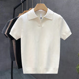 New Fashion Business Tops Men's Polo Shirt Light Luxury Leisure Knitted V Neck T-shirts for Man Korean Popular Short Sleeve Tees
