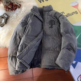 American winter street style men and women trendy personalized stand up collar thick jacket for couples loose casual Harajuku