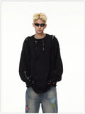 Autumn and Winter Trendy Personalized Hip Hop Round Neck Sweater American Couple Loose Retro Casual Knitted Harajuku Top y2k