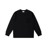 Oversize 100% Cotton Pocket Long Sleeved T-shirt for Men and Women's Spring Casual Round Neck Bottom Tops Solid Sweatshirts
