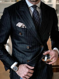 Black Stripe Men Suits Double Breasted Blazer Latest Coat Pant Designs Slim Fit 2 Piece Tuxedos Custom Made Groom Prom