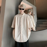 Harajuku Blouses Men Bamboo Leaf Print Shirt Streetwear Button Up Short Sleeve Shirts Chinese Style Tops Unisex Cool Summer