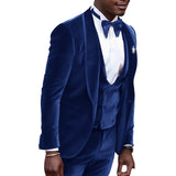 Velvet Suit Men One Button Wedding Groom Tuxedos Shawl Lapel Groomsmen Men Formal Prom Suits (Jacket+Pants+Vest+Tie)