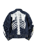 Harajuku Japanese Style Bone Embroidered Denim Jacket Men's Street Skateboard Retro Jacket Loose Casual Autumn Thin Jacket
