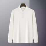 New American Retro Men Polo Shirt Light Luxury Solid Color Slim-fit Commuting Long Sleeve T-shirt Leisure Business Pullover Tops
