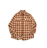 Shirts Men Chic Retro Loose Plaid Handsome Streetwear Japanese Style Pockets Fashion Turn-down Collar Couple Casual Students New