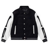 Fashion Autumn Letter Skeleton Embroidery Varsity Jacket Men Streetwear Warm Wool Women Baseball Jacket Outfits Windbreaker