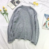 Man Clothes Pullovers Torn Crewneck Knitted Sweaters for Men Plain with Holes Solid Color Round Collar Cheap Casual A Cigaret S