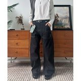 JEANS MEN Black Straight Leg Mens Jeans Novel Pocket Design Front Patch Denim Pants Trendy Fashion Casual Trousers Hot Sale 2025