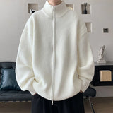 New Korean Fashion Men Cardigan Jacket Light Luxury Trendy Turtleneck Knit Zip-up Long Sleeve Sweater Coat High Quality Knitwear