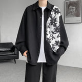 Spring Autumn Long Sleeve Print Shirt Man Black/White High Street Fashion Casual Button Patchwork Harajuku All-match Blouse