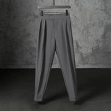 New Japanese Retro Velcro Male Suit Pants Light Luxury Straight Draped Business Casual Pants Premium Slim Elegant Ninth Trousers