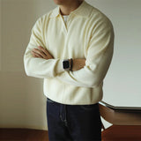 New American Chic Men Polo Sweater Luxury Trendy Business V Neck Knit Solid Color Pullover Leisure Slim-fit Long Sleeve Knitwear
