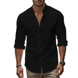 Spring and Summer Men's Shirt Cotton Linen Slim Casual Hawaii Solid Colour Basic Style Breathable Men's Versatile Tops