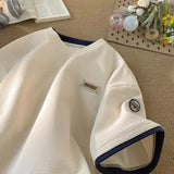 Summer Fake Two-piece Waffle Short Sleeve T Shirt Men Vintage Appliques Loose T-shirts Couple y2k Streetwear Clothes Hip Hop Tee