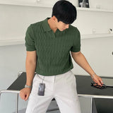 Summer Clothing Men's Luxury Knitted Jacquard Polo Shirt Casual Breathable Leisure V Neck Short Sleeve Knitwear New
