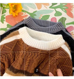 American autumn and winter street fashion personalized jacquard round neck pullover for couples loose retro color blocked knit