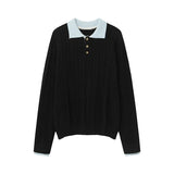 Fashion Patchwork Men Polo Sweater Light Luxury Japanese Popular Knitwear Premium Quality Long Sleeve Pullover Trendy Streetwear