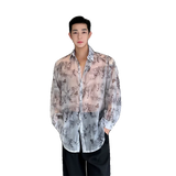 Transparent Shirt Men Fashion Printed Harajuku Shirt Top Korean Loose Casual Clothes Sun-proof Daily All-match Summer Holiday