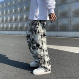 Mens Jean Fashion Printed jeans Spring Mopping Trousers Jeans Korean Style High Street Loose Hip Hop Wide-leg Jean Pants