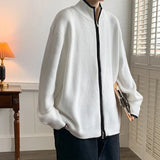Zipper Cardigan Sweater Men's Light Mature Style Winter Thickened Knitted Jacket Japanese Loose Handsome Sweater Jacket Preppy