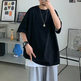 Men's Clothing Oversized Fashionable Street Casual Man Young Style Loose Solid Color Pullovers Round Neck Handsome T-Shirts