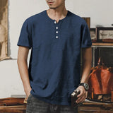 Summer Fashion T-shirt Men's Casual Solid Color Button Henry Shirt European And American Style Trend Men's Clothing Hot Sale
