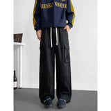 Spring Unisex Loose Wide Leg Cargo Pants Elastic Waist Side Pocket Workwear Casual Wear Trendy Men Women Outdoor Comfort Pleats