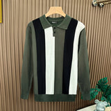 British Retro Men's Knitted Polo Shirt Light Luxury Patchwork Slim-fit Long Sleeve T-shirts Autumn Leisure Business Tops M-3XL