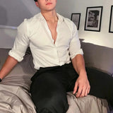 Spring Autumn Fashion Turn-down Collar Long Sleeve Solid Blouse Men's Clothing Korean Casual All-match Button Simplicity Shirts