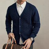 New Men Luxury Knitted Cardigan Jacket Fashion V Neck Button Sweater Long Sleeve Streetwear Leisure Premium Coat Autumn Knitwear