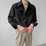 Pockets Mature Casual Shirts for Men Solid Colors Single Breasted Loose Summer Thin Hipster Temperament Korean Vetement Homme