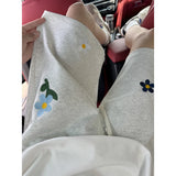 Lazy Gray Floral Embroidered Shorts Men Women Korean Style Summer Trend Oversize Teen Sports Five-point Pants Aesthetic Chic