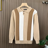 British Retro Men's Knitted Polo Shirt Light Luxury Patchwork Slim-fit Long Sleeve T-shirts Autumn Leisure Business Tops M-3XL